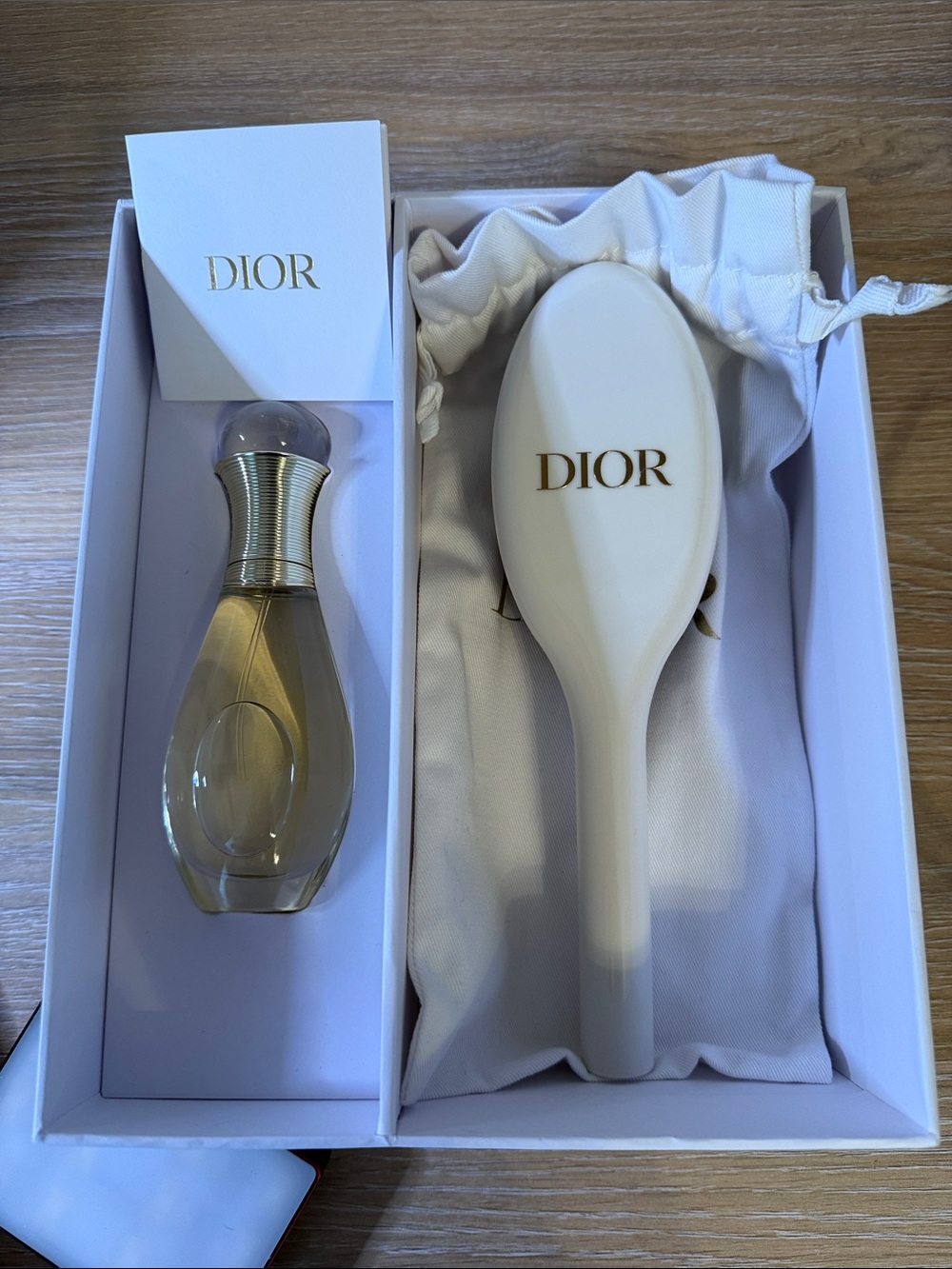 Dior Ivory and Gold Branded Brush and J’ADORE Hair mist